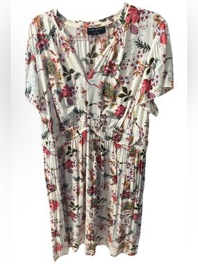 Lane Bryant Ivory Floral Satin Flutter-Sleeve Elastic-Waist Midi Dress Size 22